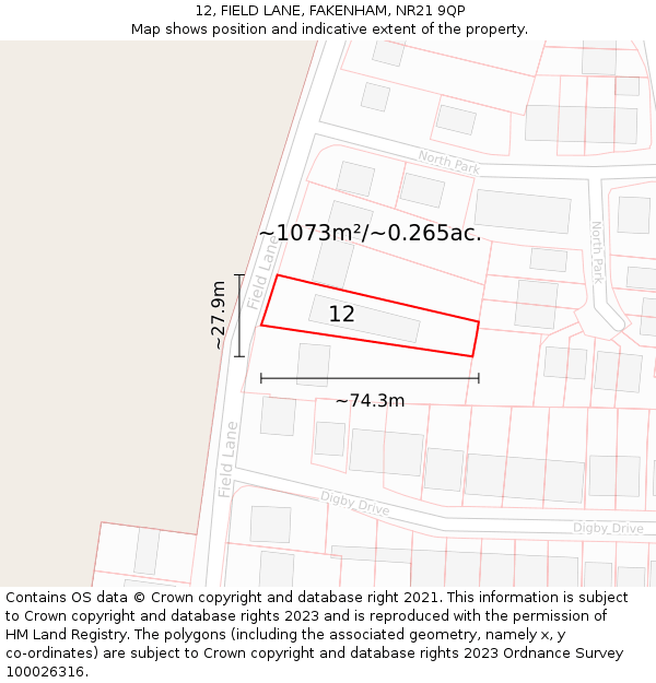 12, FIELD LANE, FAKENHAM, NR21 9QP: Plot and title map