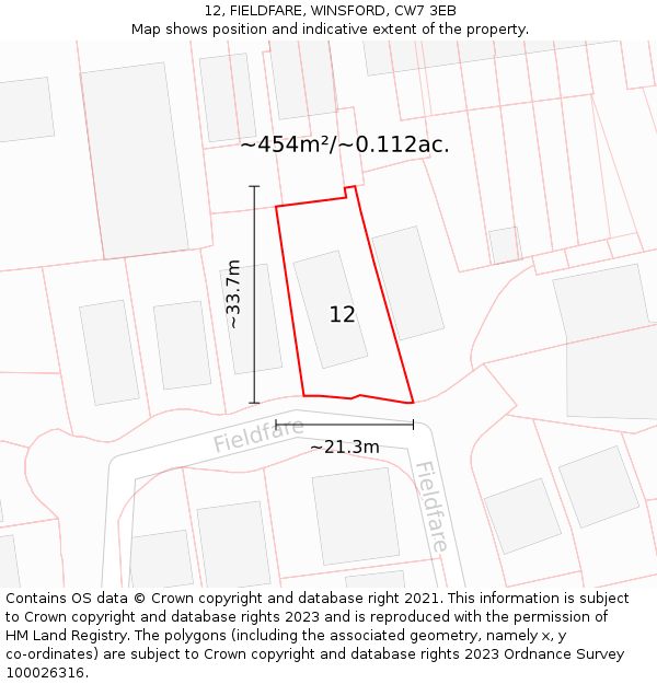 12, FIELDFARE, WINSFORD, CW7 3EB: Plot and title map
