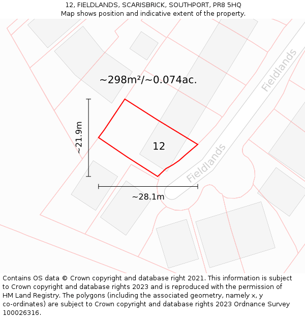 12, FIELDLANDS, SCARISBRICK, SOUTHPORT, PR8 5HQ: Plot and title map