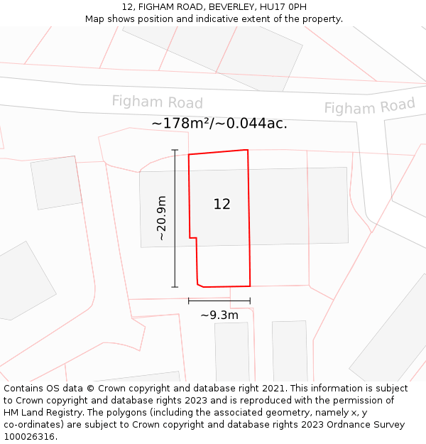 12, FIGHAM ROAD, BEVERLEY, HU17 0PH: Plot and title map