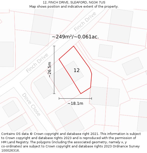 12, FINCH DRIVE, SLEAFORD, NG34 7US: Plot and title map