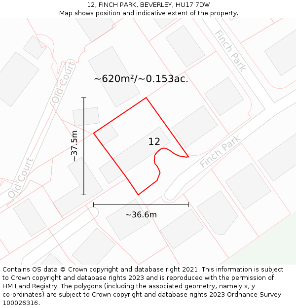 12, FINCH PARK, BEVERLEY, HU17 7DW: Plot and title map