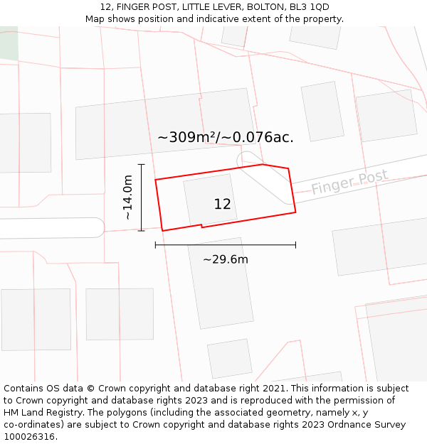 12, FINGER POST, LITTLE LEVER, BOLTON, BL3 1QD: Plot and title map