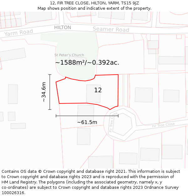 12, FIR TREE CLOSE, HILTON, YARM, TS15 9JZ: Plot and title map