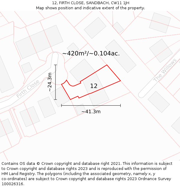 12, FIRTH CLOSE, SANDBACH, CW11 1JH: Plot and title map