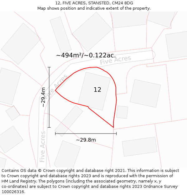 12, FIVE ACRES, STANSTED, CM24 8DG: Plot and title map