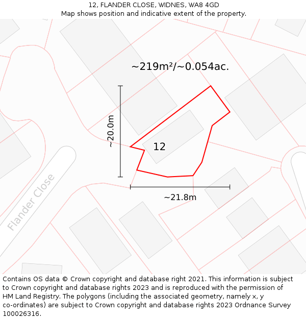 12, FLANDER CLOSE, WIDNES, WA8 4GD: Plot and title map