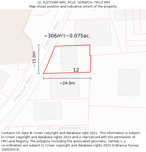 12, FLETCHER WAY, ACLE, NORWICH, NR13 3RH: Plot and title map