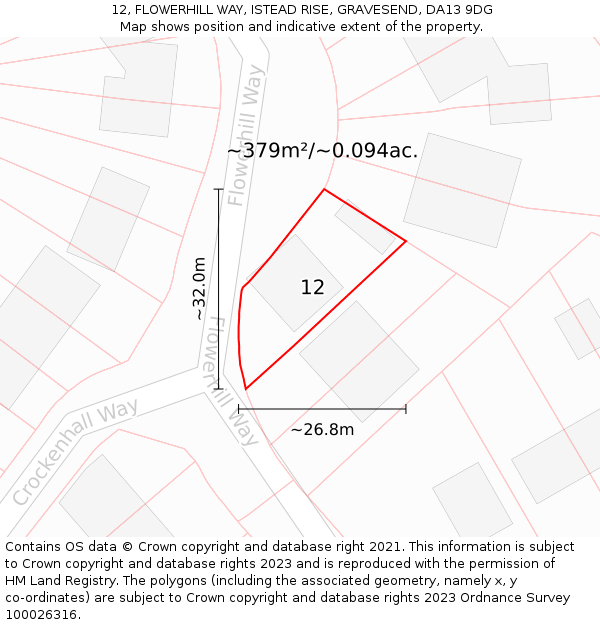 12, FLOWERHILL WAY, ISTEAD RISE, GRAVESEND, DA13 9DG: Plot and title map