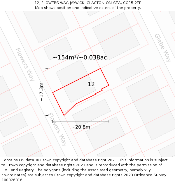 12, FLOWERS WAY, JAYWICK, CLACTON-ON-SEA, CO15 2EP: Plot and title map