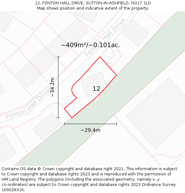 12, FONTON HALL DRIVE, SUTTON-IN-ASHFIELD, NG17 1LD: Plot and title map