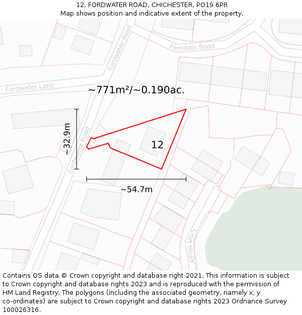 12, FORDWATER ROAD, CHICHESTER, PO19 6PR: Plot and title map