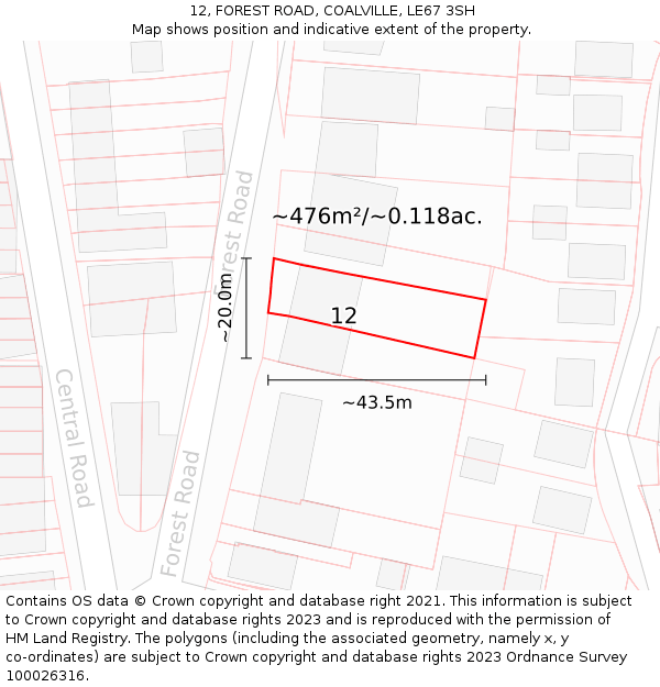 12, FOREST ROAD, COALVILLE, LE67 3SH: Plot and title map