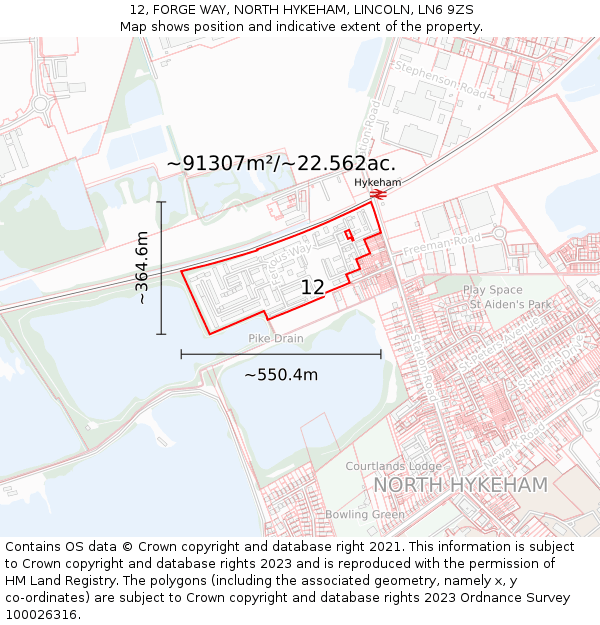 12, FORGE WAY, NORTH HYKEHAM, LINCOLN, LN6 9ZS: Plot and title map