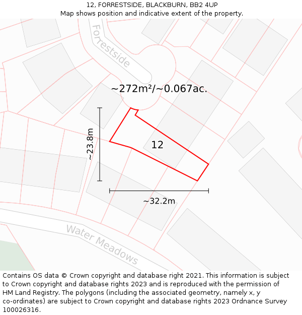 12, FORRESTSIDE, BLACKBURN, BB2 4UP: Plot and title map