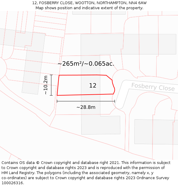 12, FOSBERRY CLOSE, WOOTTON, NORTHAMPTON, NN4 6AW: Plot and title map