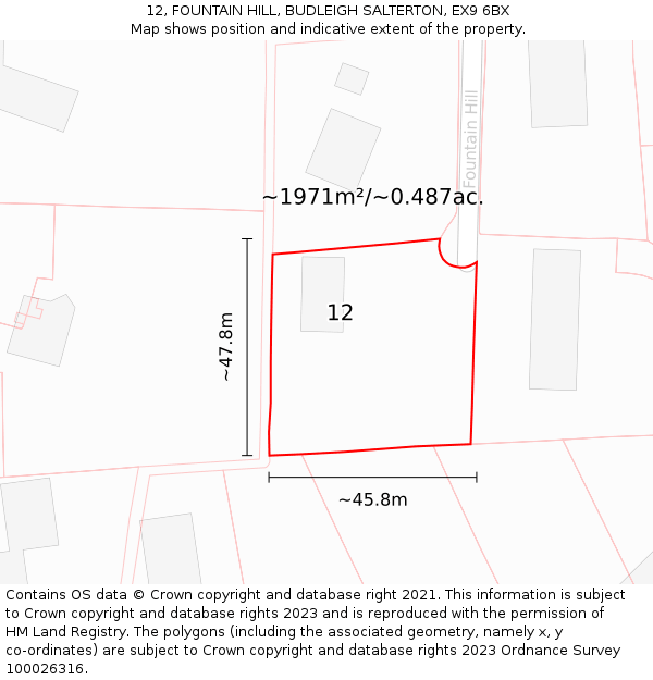 12, FOUNTAIN HILL, BUDLEIGH SALTERTON, EX9 6BX: Plot and title map