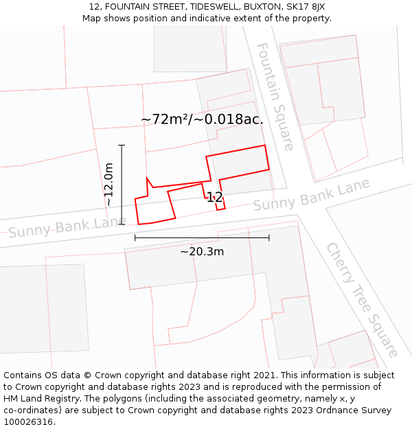 12, FOUNTAIN STREET, TIDESWELL, BUXTON, SK17 8JX: Plot and title map