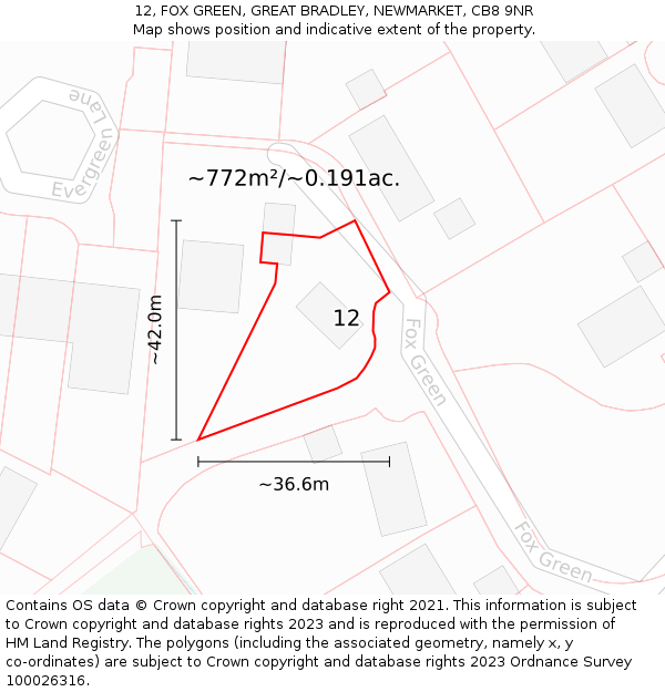 12, FOX GREEN, GREAT BRADLEY, NEWMARKET, CB8 9NR: Plot and title map