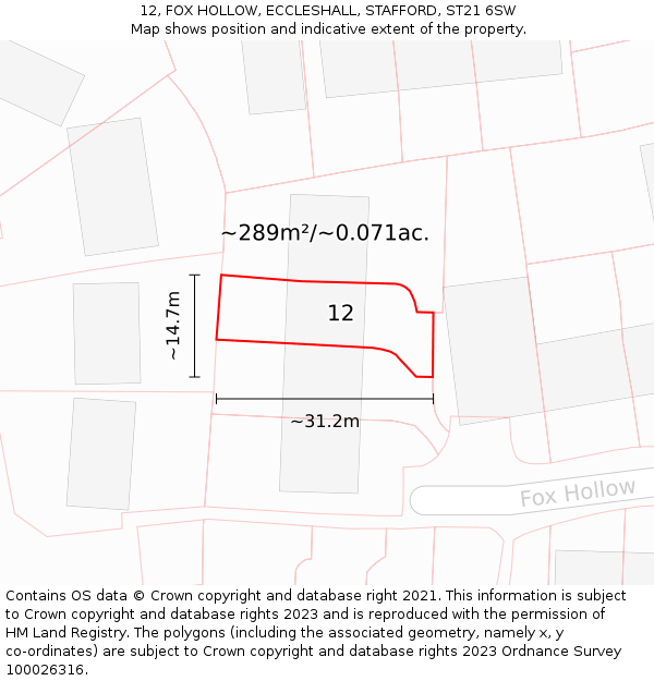 12, FOX HOLLOW, ECCLESHALL, STAFFORD, ST21 6SW: Plot and title map