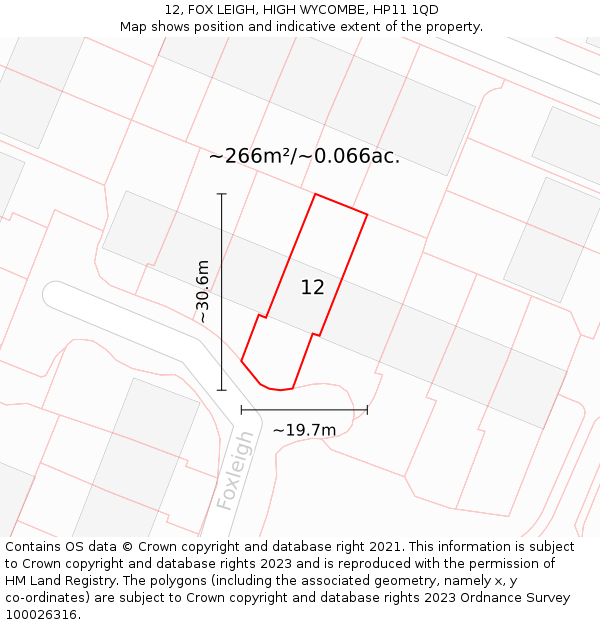 12, FOX LEIGH, HIGH WYCOMBE, HP11 1QD: Plot and title map