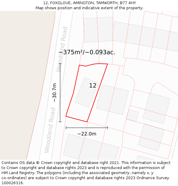 12, FOXGLOVE, AMINGTON, TAMWORTH, B77 4HY: Plot and title map