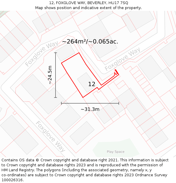 12, FOXGLOVE WAY, BEVERLEY, HU17 7SQ: Plot and title map