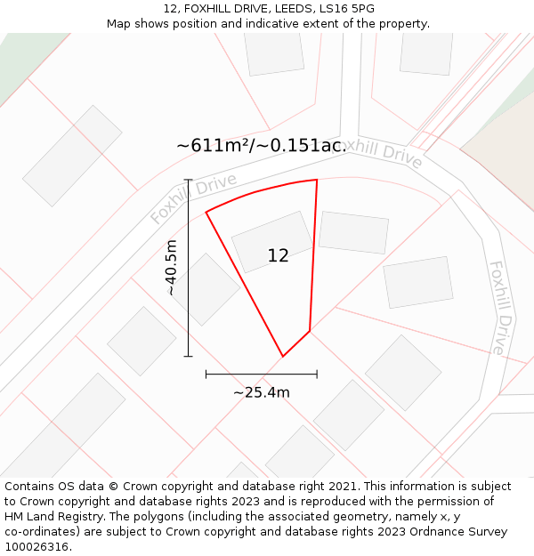 12, FOXHILL DRIVE, LEEDS, LS16 5PG: Plot and title map