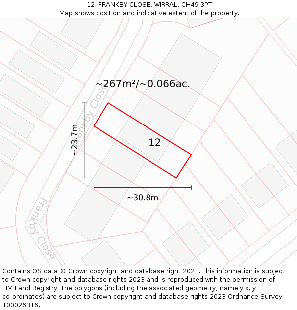 12, FRANKBY CLOSE, WIRRAL, CH49 3PT: Plot and title map