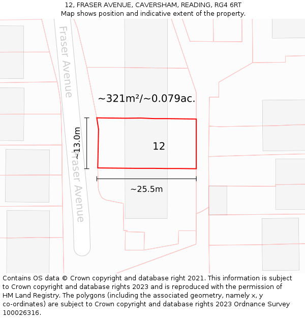 12, FRASER AVENUE, CAVERSHAM, READING, RG4 6RT: Plot and title map