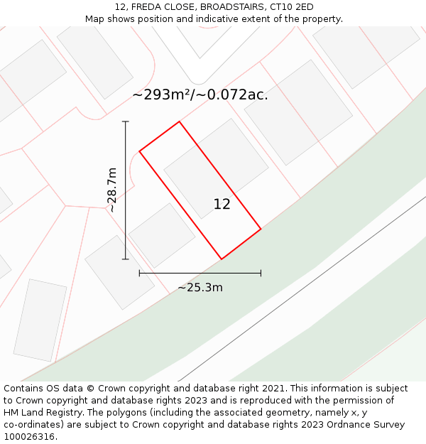 12, FREDA CLOSE, BROADSTAIRS, CT10 2ED: Plot and title map
