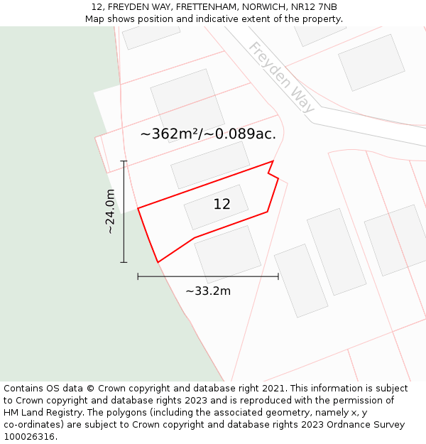 12, FREYDEN WAY, FRETTENHAM, NORWICH, NR12 7NB: Plot and title map