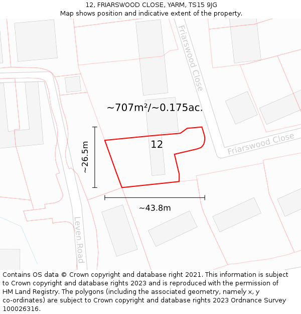 12, FRIARSWOOD CLOSE, YARM, TS15 9JG: Plot and title map