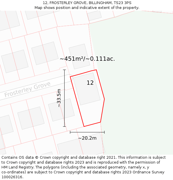 12, FROSTERLEY GROVE, BILLINGHAM, TS23 3PS: Plot and title map