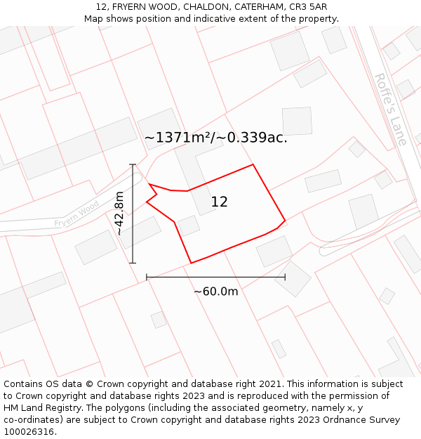12, FRYERN WOOD, CHALDON, CATERHAM, CR3 5AR: Plot and title map