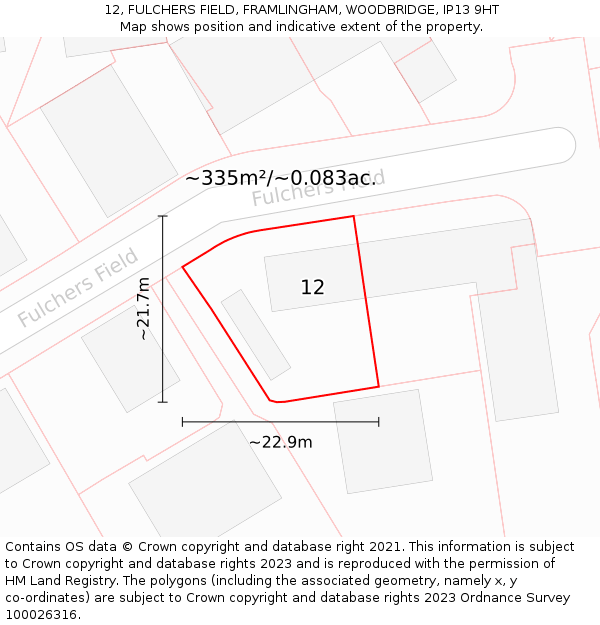 12, FULCHERS FIELD, FRAMLINGHAM, WOODBRIDGE, IP13 9HT: Plot and title map