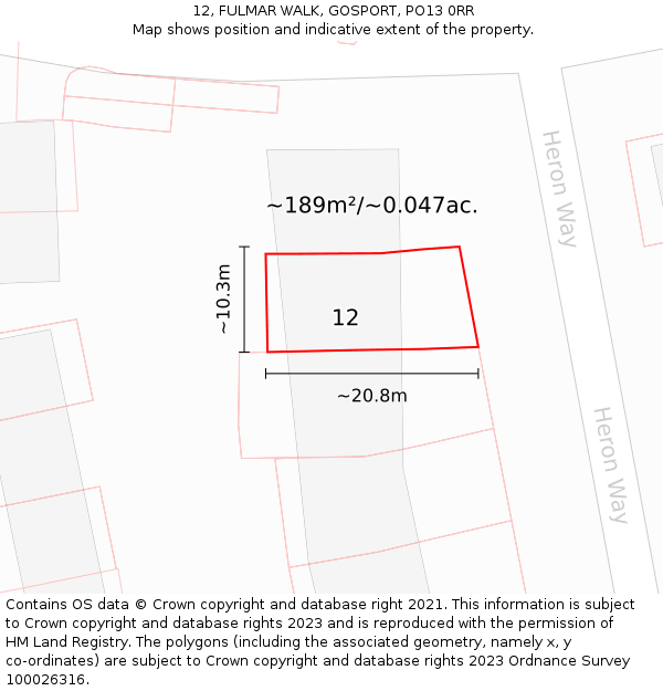 12, FULMAR WALK, GOSPORT, PO13 0RR: Plot and title map