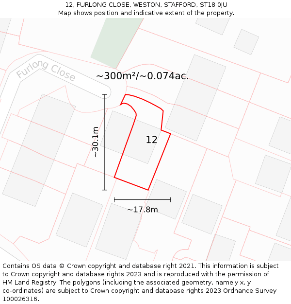 12, FURLONG CLOSE, WESTON, STAFFORD, ST18 0JU: Plot and title map