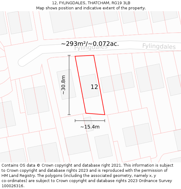 12, FYLINGDALES, THATCHAM, RG19 3LB: Plot and title map