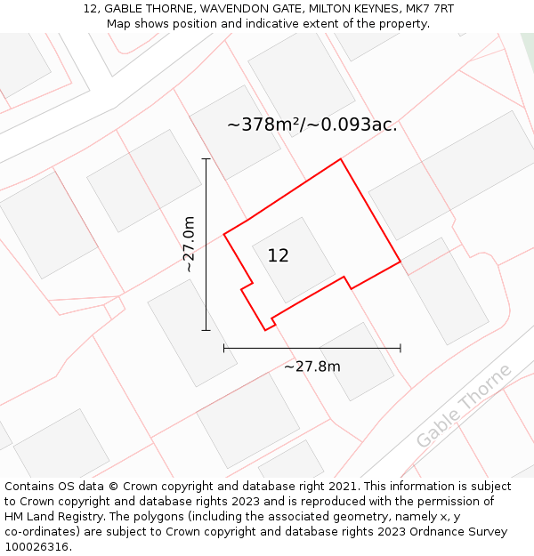 12, GABLE THORNE, WAVENDON GATE, MILTON KEYNES, MK7 7RT: Plot and title map