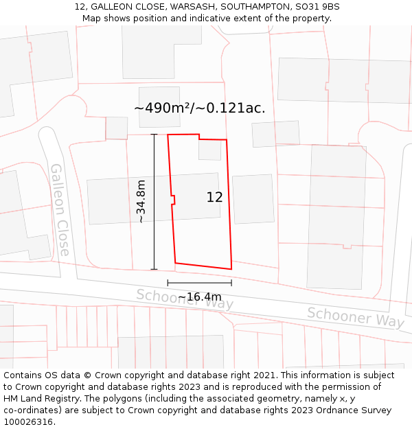 12, GALLEON CLOSE, WARSASH, SOUTHAMPTON, SO31 9BS: Plot and title map