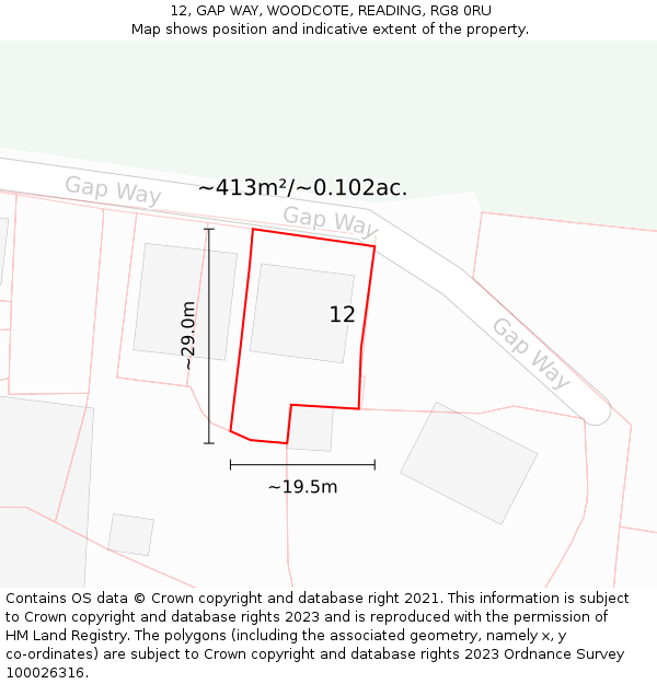 12, GAP WAY, WOODCOTE, READING, RG8 0RU: Plot and title map