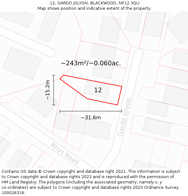 12, GARDD JOLYON, BLACKWOOD, NP12 3QU: Plot and title map