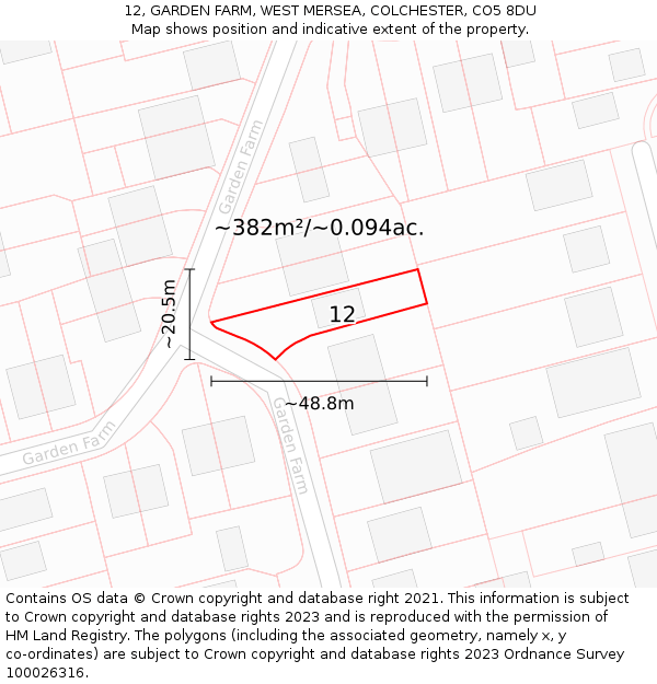 12, GARDEN FARM, WEST MERSEA, COLCHESTER, CO5 8DU: Plot and title map