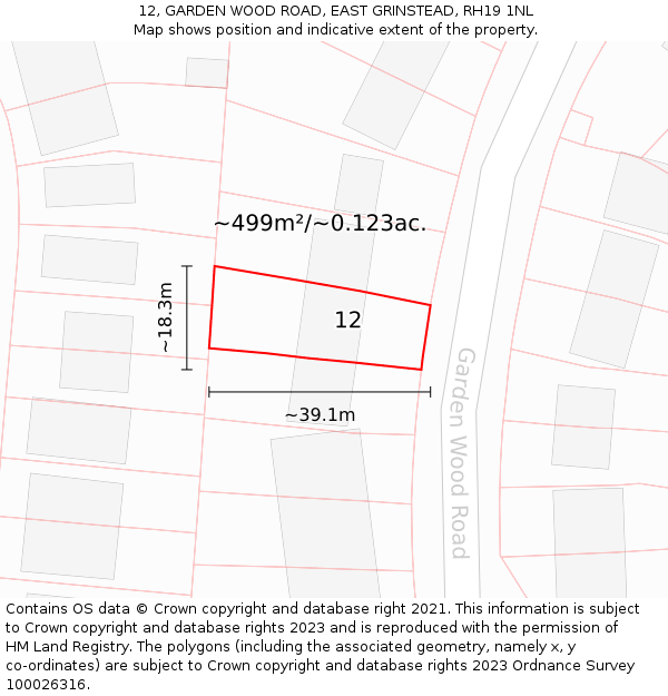 12, GARDEN WOOD ROAD, EAST GRINSTEAD, RH19 1NL: Plot and title map