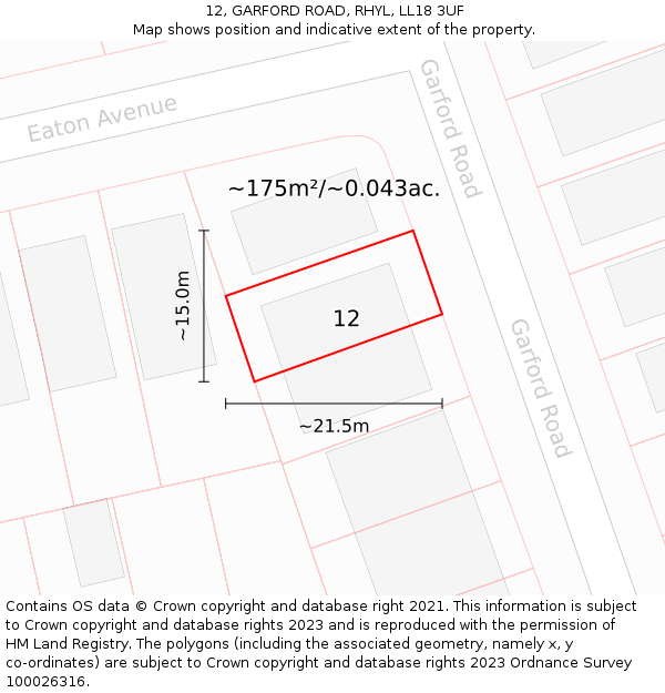 12, GARFORD ROAD, RHYL, LL18 3UF: Plot and title map