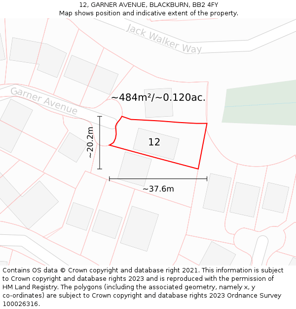 12, GARNER AVENUE, BLACKBURN, BB2 4FY: Plot and title map