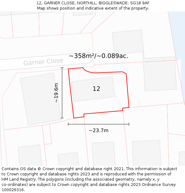 12, GARNER CLOSE, NORTHILL, BIGGLESWADE, SG18 9AF: Plot and title map