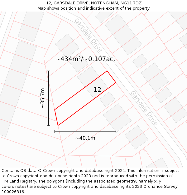 12, GARSDALE DRIVE, NOTTINGHAM, NG11 7DZ: Plot and title map