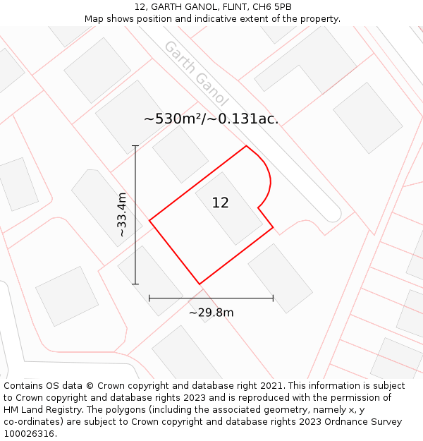 12, GARTH GANOL, FLINT, CH6 5PB: Plot and title map